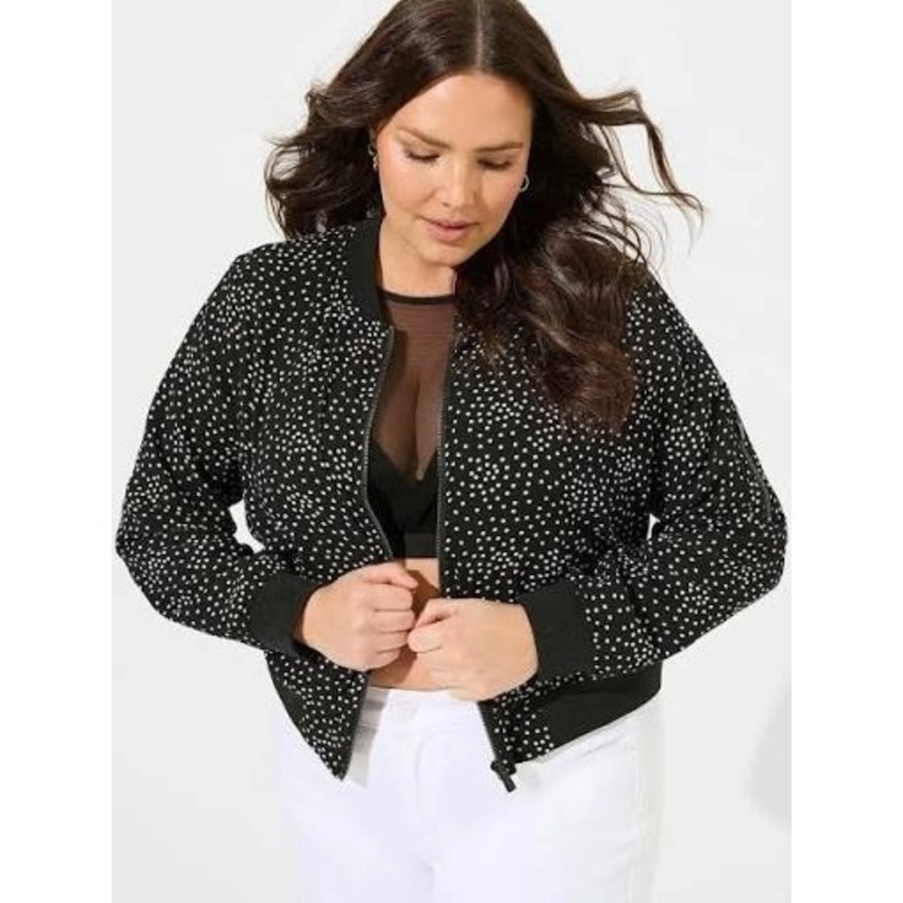 Torrid‎ women plus size 4X black chiffon bomber multi dot jacket
